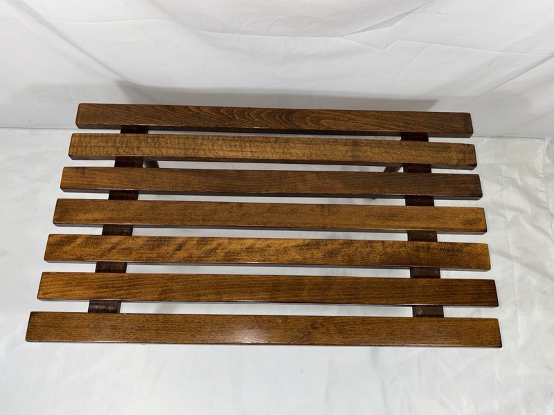 Vintage Mid Century ITALIAN Walnut Slat Table Slatted Bench Petite Coffee Table gallery