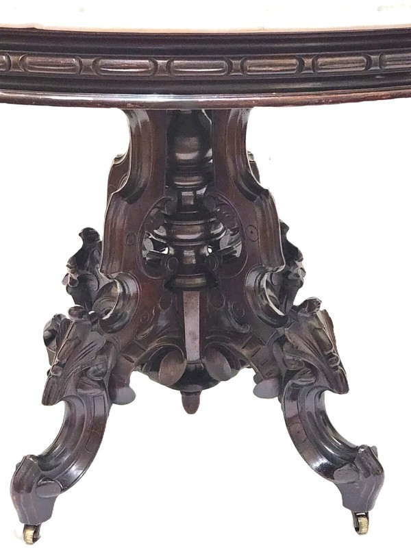 Center Parlor TABLE, Thomas Brooks NYC, Renaissance Victorian, Marble Top, 40"L gallery