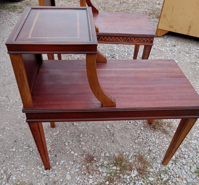 Mid Century Leather Top Step End Table (1 Table) (SET72) gallery