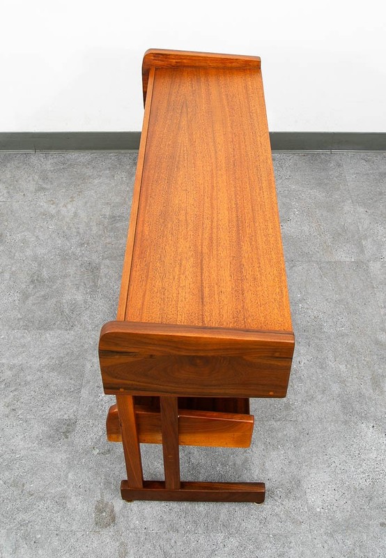 Mid Century Danish Modern Console Table Entryway Storage Walnut Shelving MCM gallery