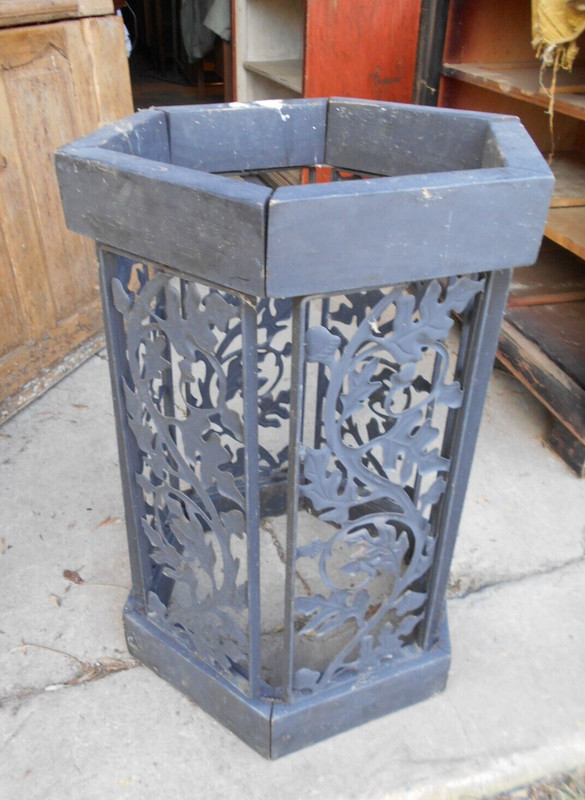 VINTAGE 6 SIDED PEDESTAL WITH FLORAL METAL CUTOUT PANELS gallery