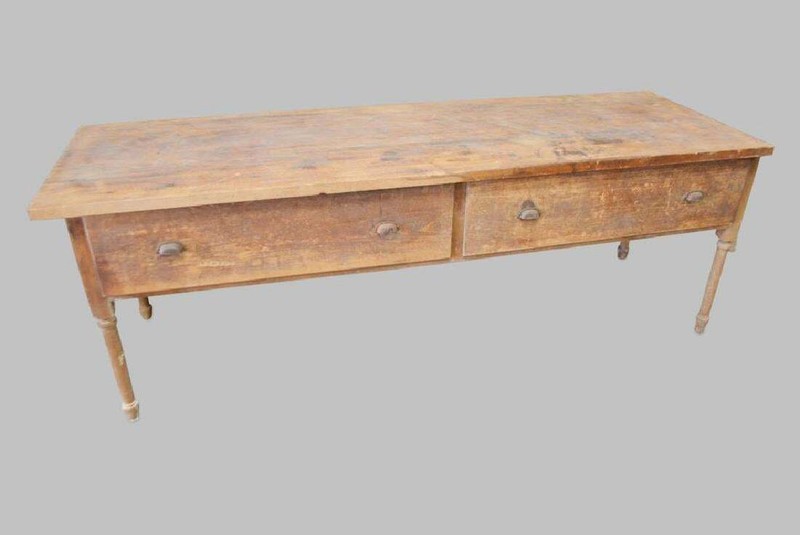 c.1900 Two Drawer Antique American Work Table Pennsylvania General Store