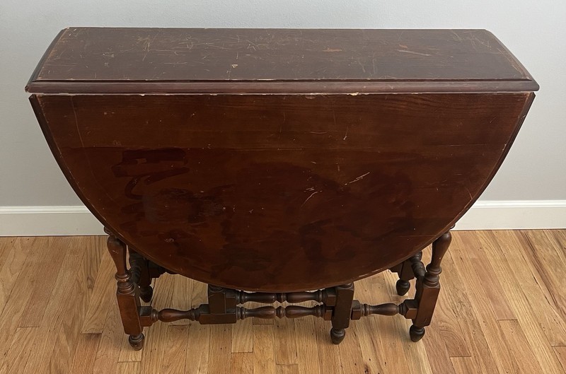 Antique William & Mary Solid Wood Gateleg Drop Leaf Folding Table- Read Details gallery