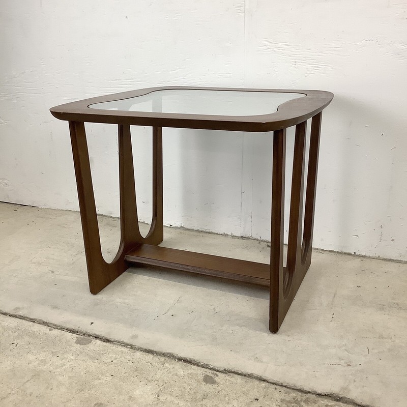 Mid-Century Modern Walnut End Table With Glass Top gallery