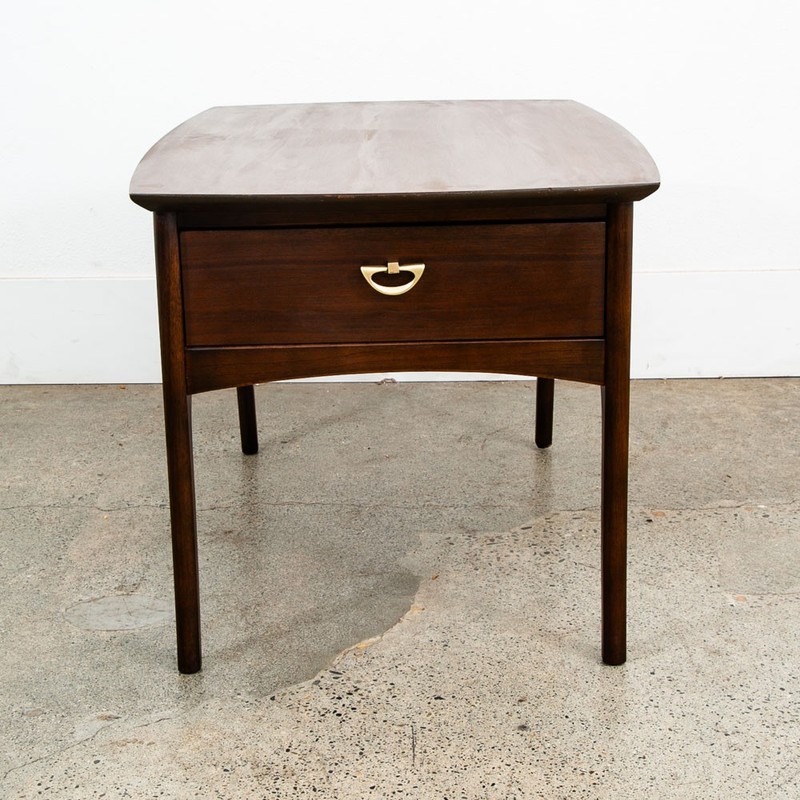 Mid Century Modern Nightstand End Side Table Kroehler Walnut Drawer Brass Single gallery