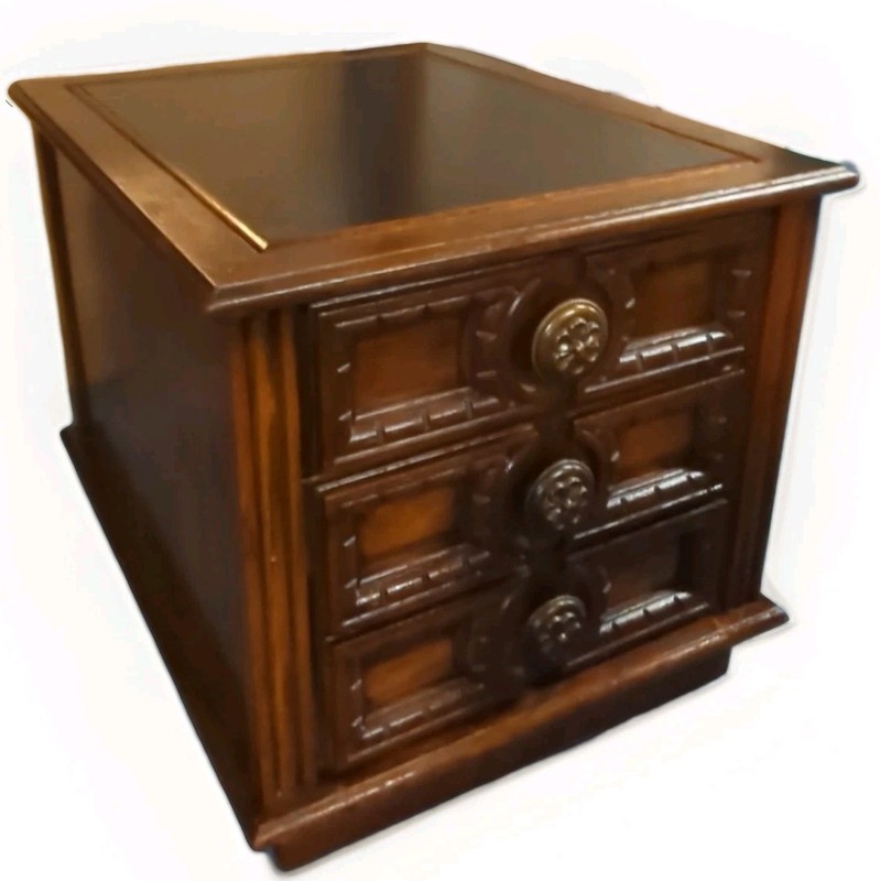 MERSMAN END TABLE With Drawers MID CENTURY Vtg Embossed Plastic Wood Brutalist