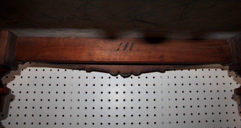 Antique Victorian Eastlake Walnut Parlor Table White Turtle Marble Top, Spire gallery