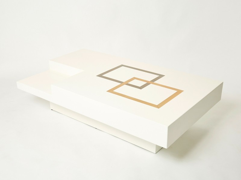Italian extra large Antonio Pavia white lacquer brass steel coffee table 1970s gallery