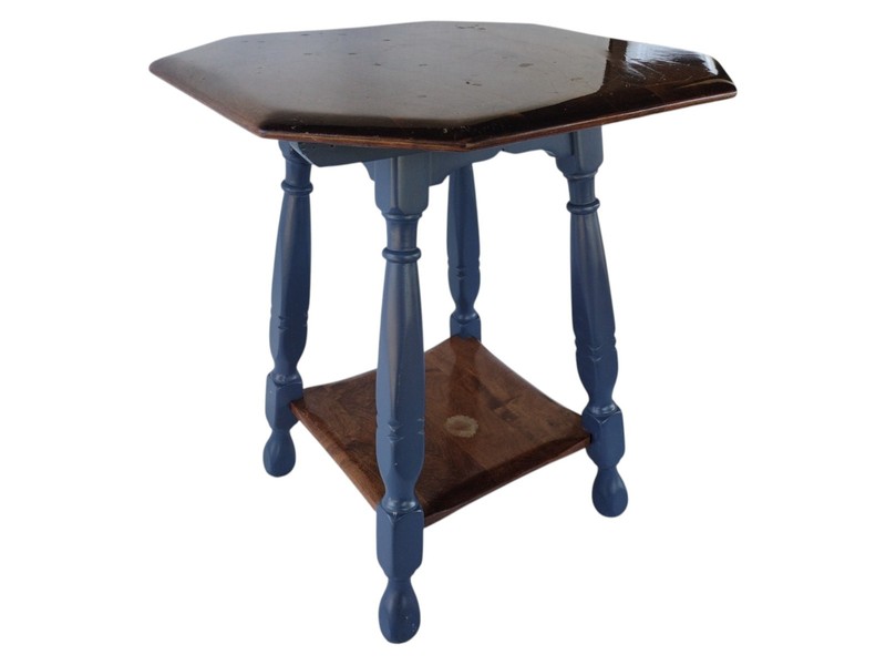 Antique Turned Solid Walnut Wood Hexagon Lamp Table End Side Accent Victorian gallery