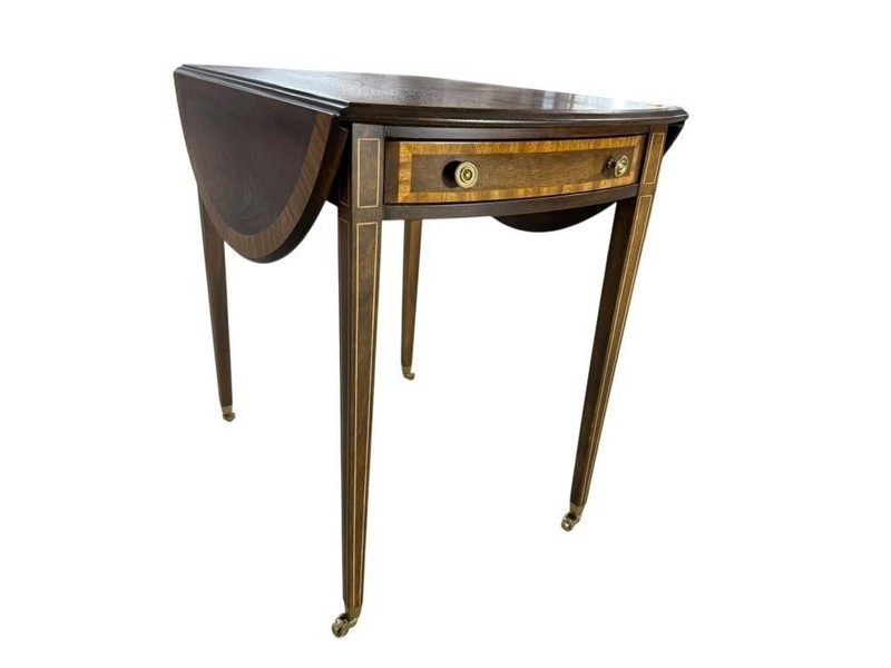 Hepplewhite Pembroke Mahogany Side Table with Satinwood Inlay & Brass Casters