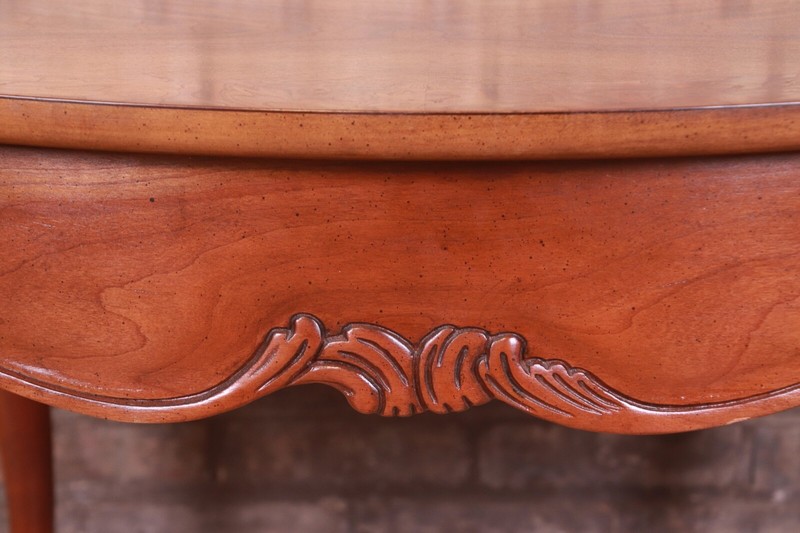 Baker Furniture Queen Anne Burled Walnut and Cherry Wood Coffee Table gallery