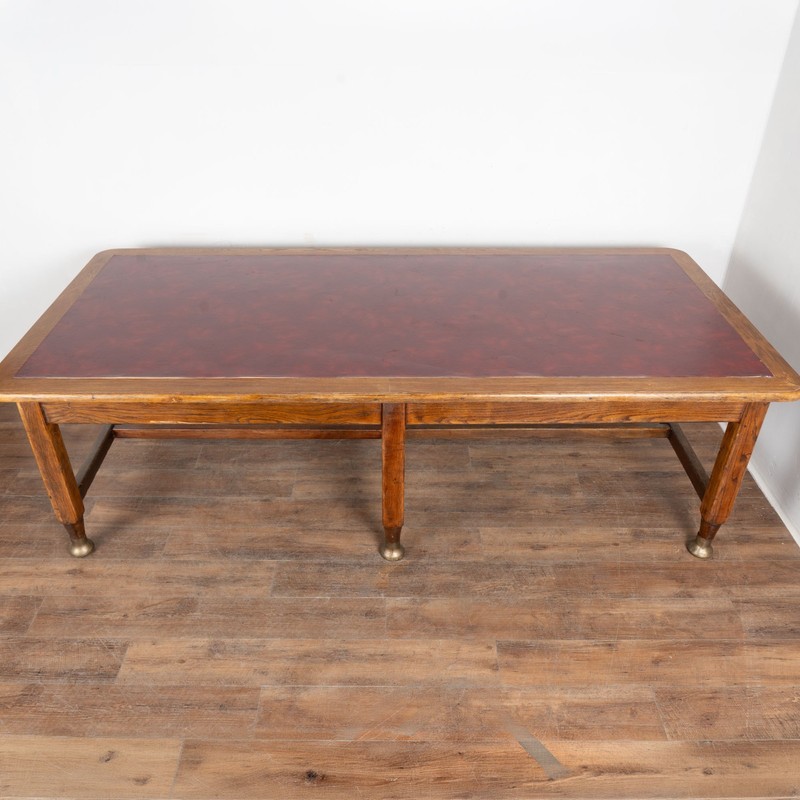 20th Century Large Danish Oak Writing Library Table with Red Leather Top gallery