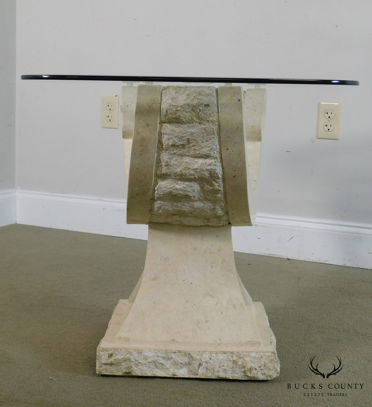 Postmodern Tessellated Marble Glass Top Side Table gallery