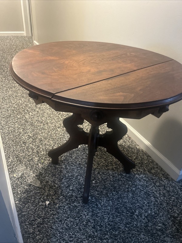 Antique Large carved victorian walnut center table marble top 1860 parlor gallery