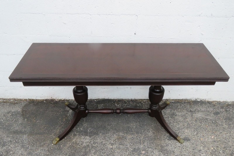 Early 1900s Carved Inlay Long Console Library Dining Extension Table 5433 gallery