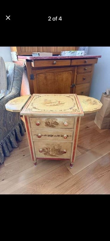 Vintage Hand-Painted Drop-Leaf Side Table - Pastoral Landscape Motif gallery