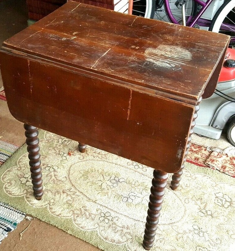 Drop Leaf Side End Table Waterfall Drawer, Early 19th Furniture American c1840