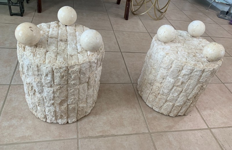 Vintage Postmodern Tessellated Geometric Side Tables Round ( a Pair) gallery