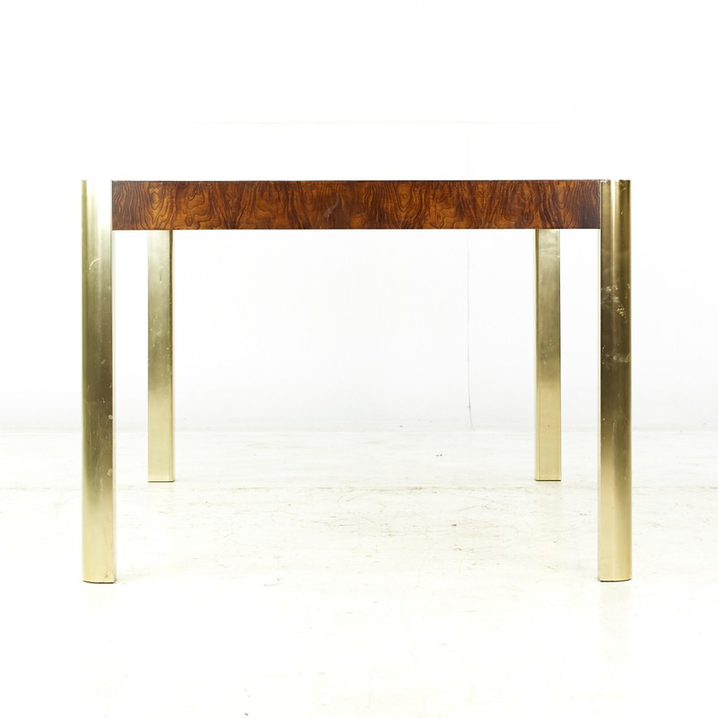 Century Mid Century Burlwood Brass and Glass Dining Table gallery