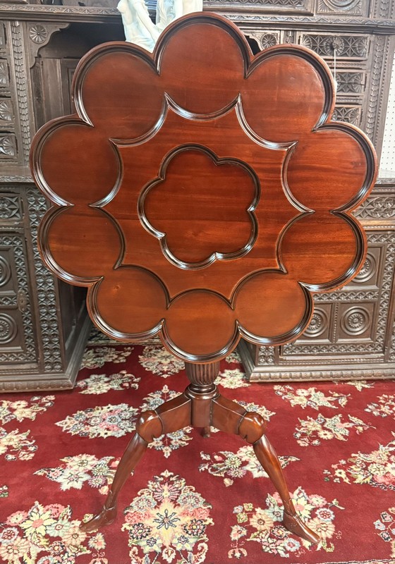 Vintage Mahogany Pie Crust Tea Table Tilt top Carved Occasional Table gallery