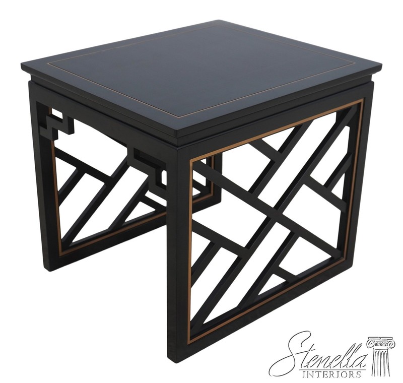 70339: KINDEL Varney & Sons Black Lacquered Trellis Lamp Table