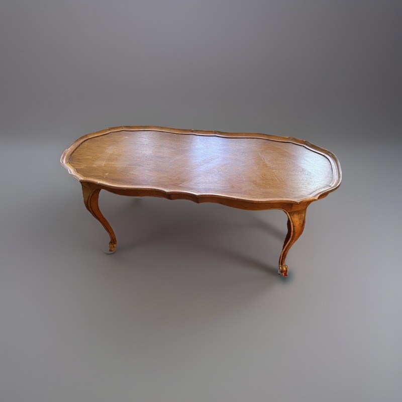 Vintage Walnut Coffee Table with Brass Tray Vintage French Louis VX gallery