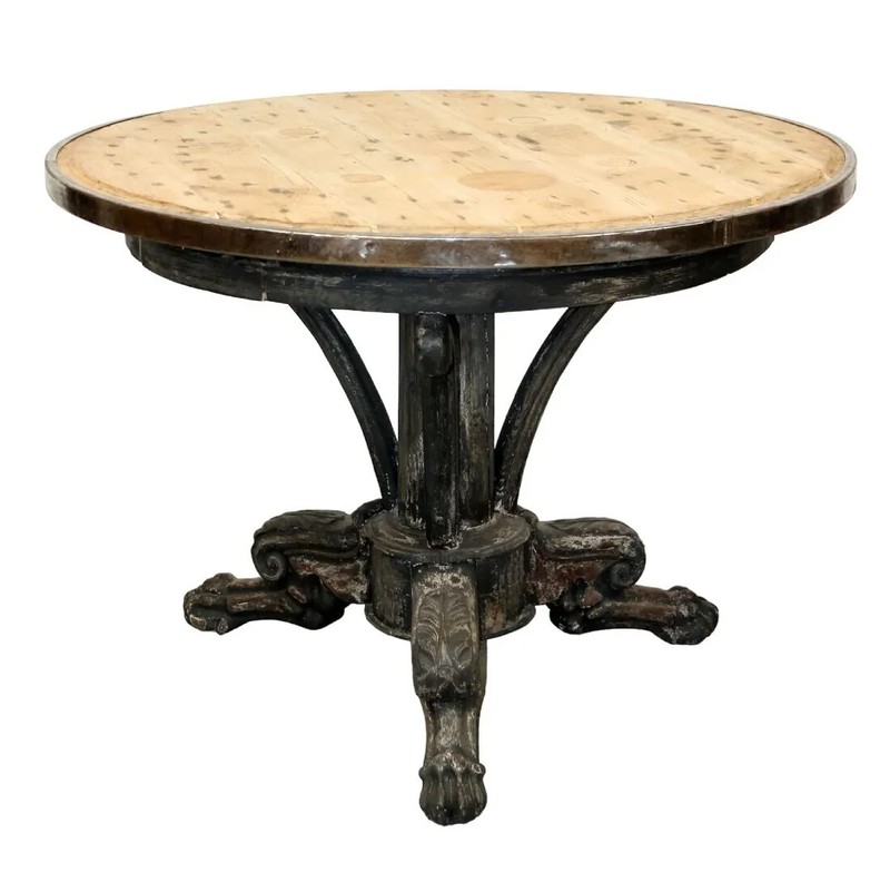 French gueridon table with planked top with stainless edge