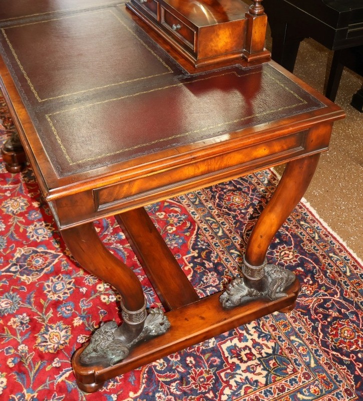 Theodore Alexander Mahogany Leather Tooled Rams Head Vanity Dressing Table gallery