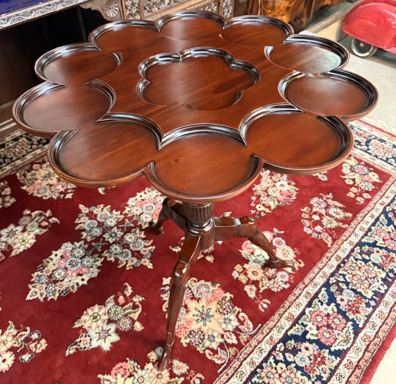 Vintage Mahogany Pie Crust Tea Table Tilt top Carved Occasional Table gallery