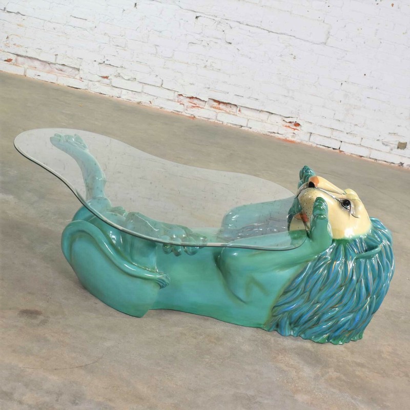Mexican Paper Mache Lion Coffee Table by SerMel Tonala Style of Sergio Bustamant
