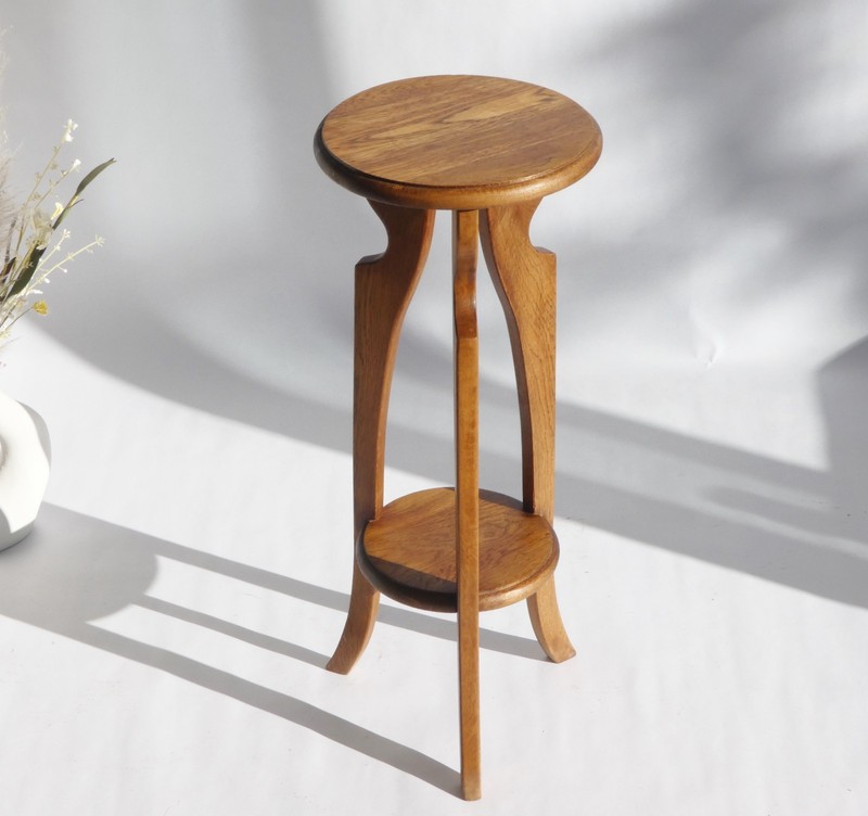 Vintage Oak Art Deco Plant Stand, Amsterdam School Pedestal, Two Tier Table