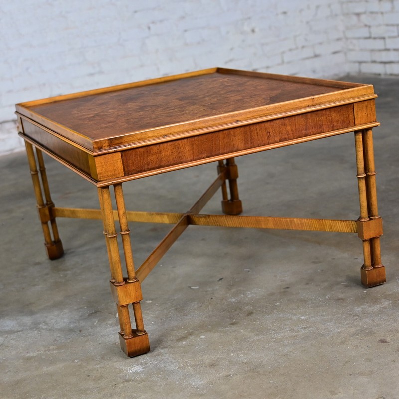 Mid-Late 20th Century Baker Furniture Campaign Style End Table Faux Bamboo Legs gallery