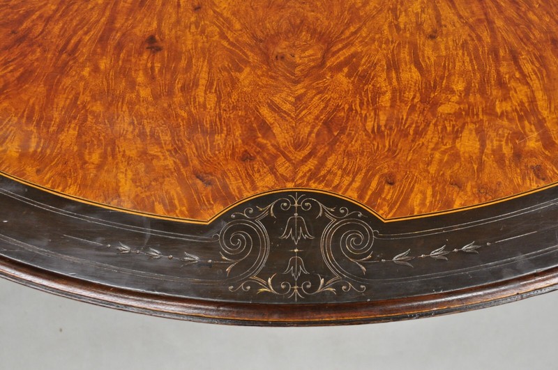 English Victorian Aesthetic Movement Ebony & Burr Walnut Oval Center Table gallery