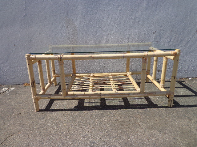 Rattan Coffee Table Cocktail Bohemian Boho Chic Accent Stand Chippendale Chinese