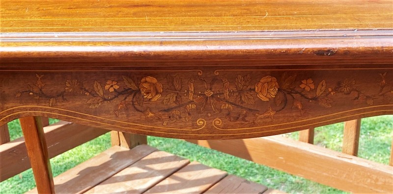 Antique French Table Floral Inlay Ormolu circa 1900 Elaborate Inlay 32 x21 x30 gallery