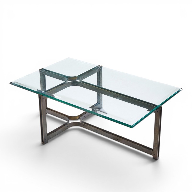 Tom Lopinski for Dunbar Mid Century Bronze, Rosewood and Glass Coffee Table gallery