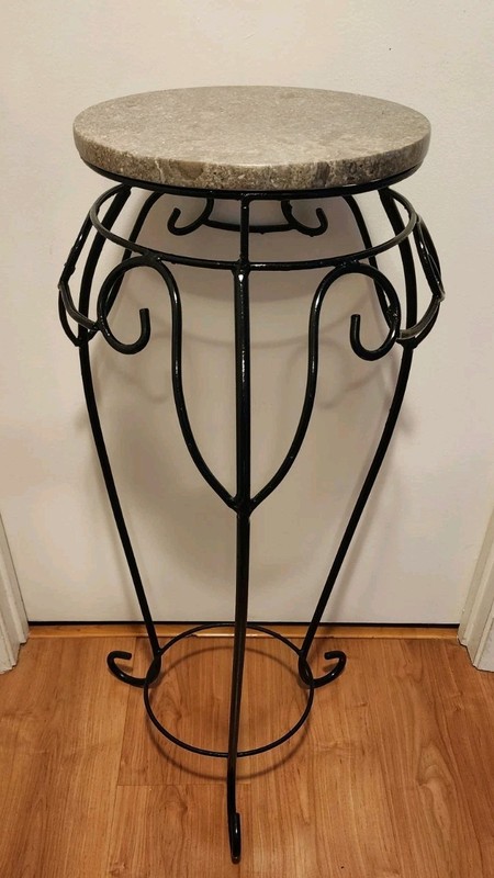 Vintage 33" Wrought Iron & Granite Display Pedestal Table Art Stand gallery