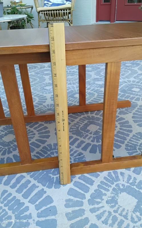 Vintage Nesting Pair Mid Century Modern Solid Teak Wood End Tables 15 x 17 x 16 gallery