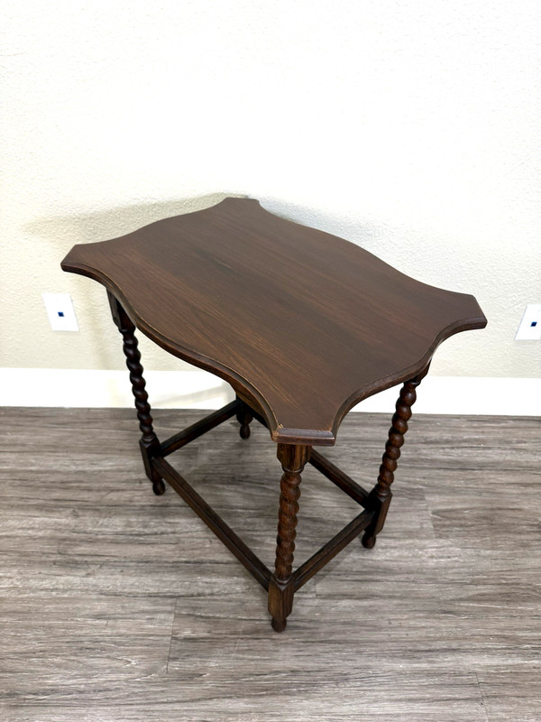 English Antique Jacobean Oak Side Table w Barley Twist Legs Vintage Accent Table gallery