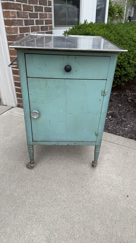 Vintage MCM Rolling Hospital Metal Table Cart Retro Blue Shabby Urban Furniture gallery