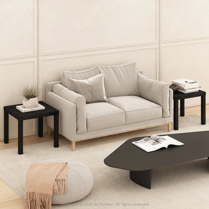Simple Square Coffee Table, Side Table, Set of 2, Black gallery