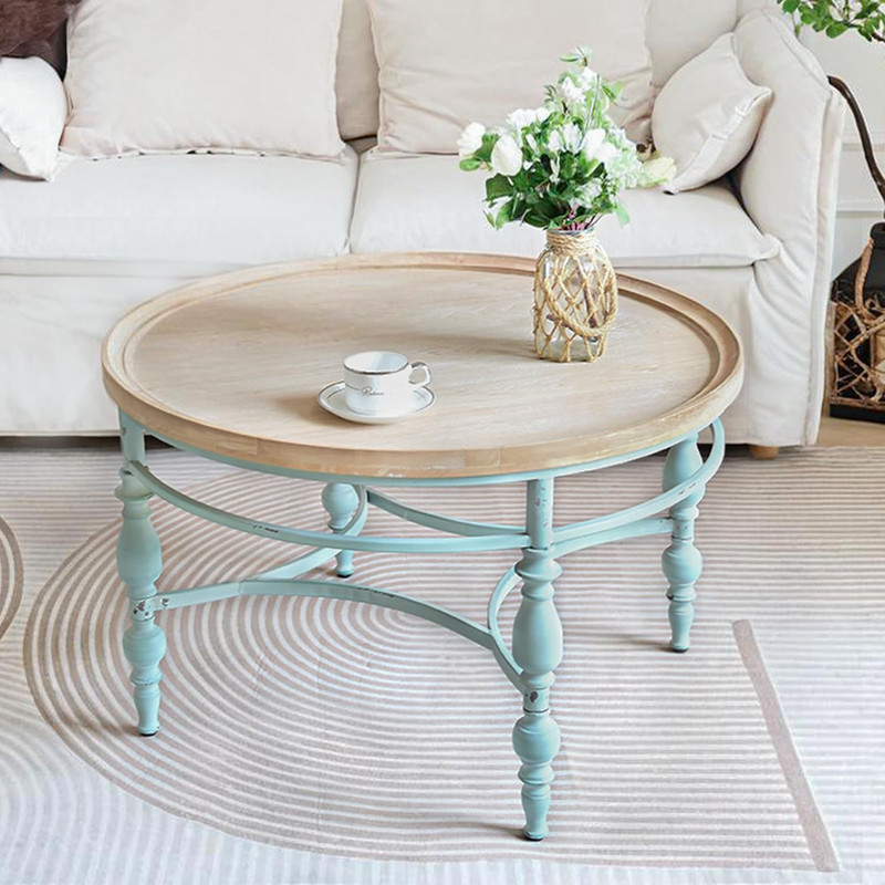 Rustic Farmhouse round Coffee Table, French Country Vintage Center Table,Φ31.5'' gallery