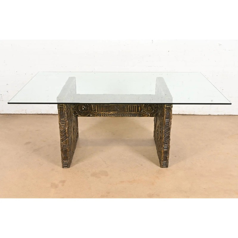 Adrian Pearsall Mid-Century Modern Brutalist Glass Top Dining Table, 1960s gallery