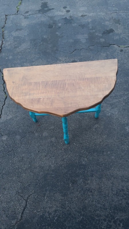 Vintage Demi-Lune Console Table Half Round Accent Entryway Turquoise Teal Wood