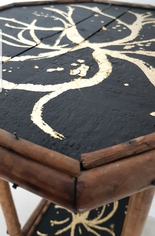 Antique Bamboo Lamp Table, Victorian Chinoiserie, Gold Leaf, Vintage Rattan. gallery