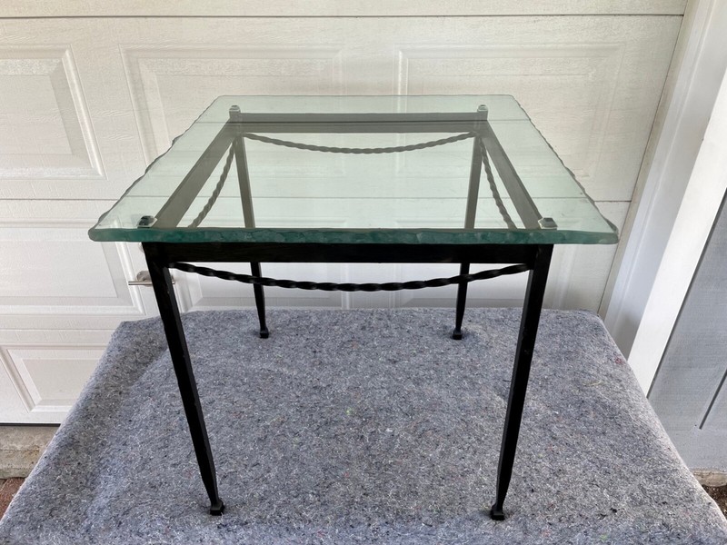 Vintage Iron And Glass Top Square Side Table