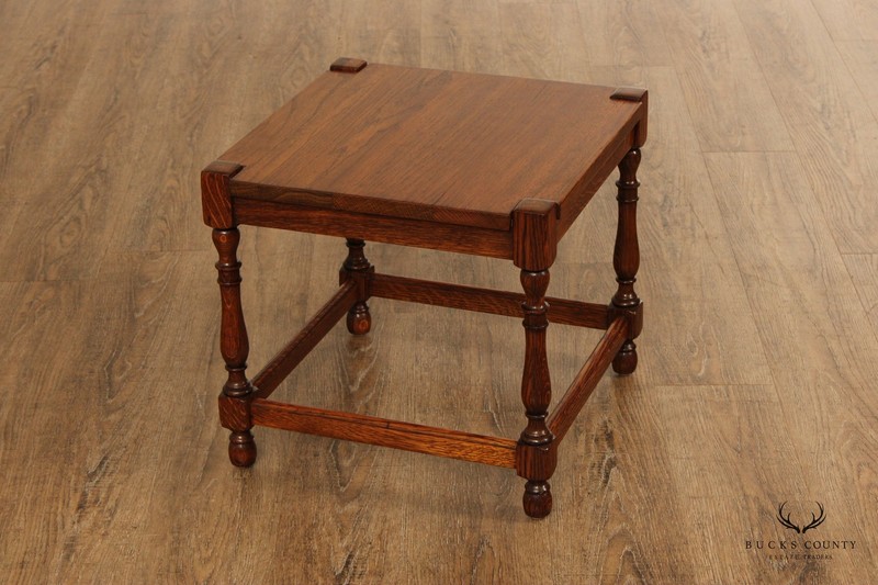 William & Mary Style Oak Square Top Taboret Side Table gallery