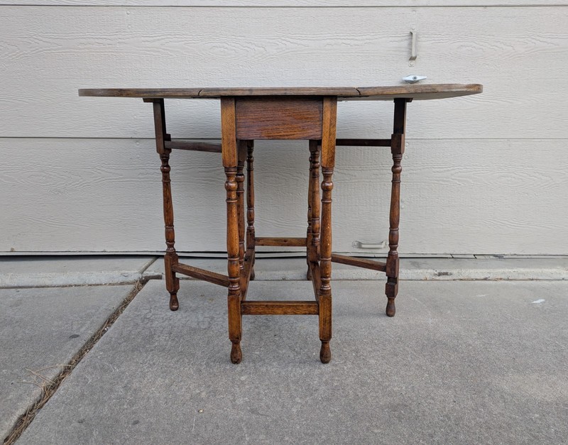 Antique Oak Wood Gate Leg Drop Leaf Kitchen Table English Jacobean Gateleg gallery