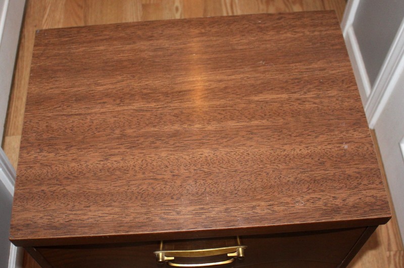 VINTAGE MCM HEAVY WOOD END BEDSIDE TABLE NIGHTSTAND 2 DRAWER LINEAR 22 3/4 X 19" gallery