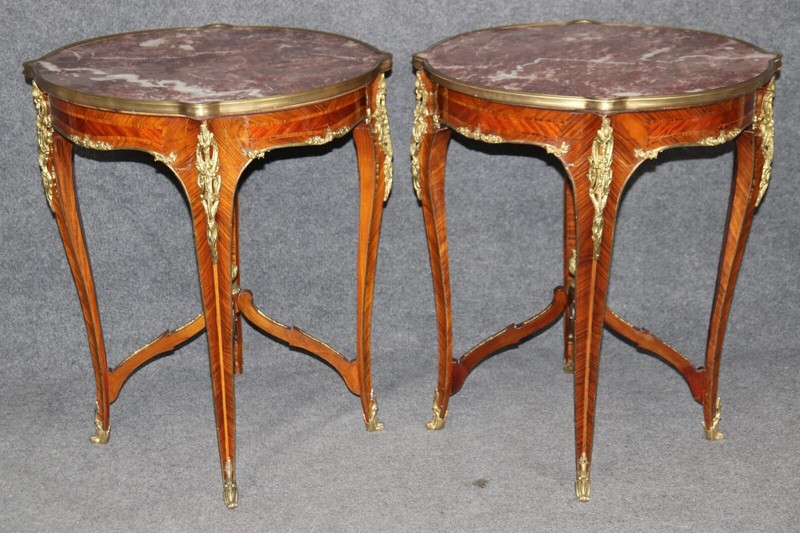 Pair Louis XV Style Marble Top Side Tables gallery